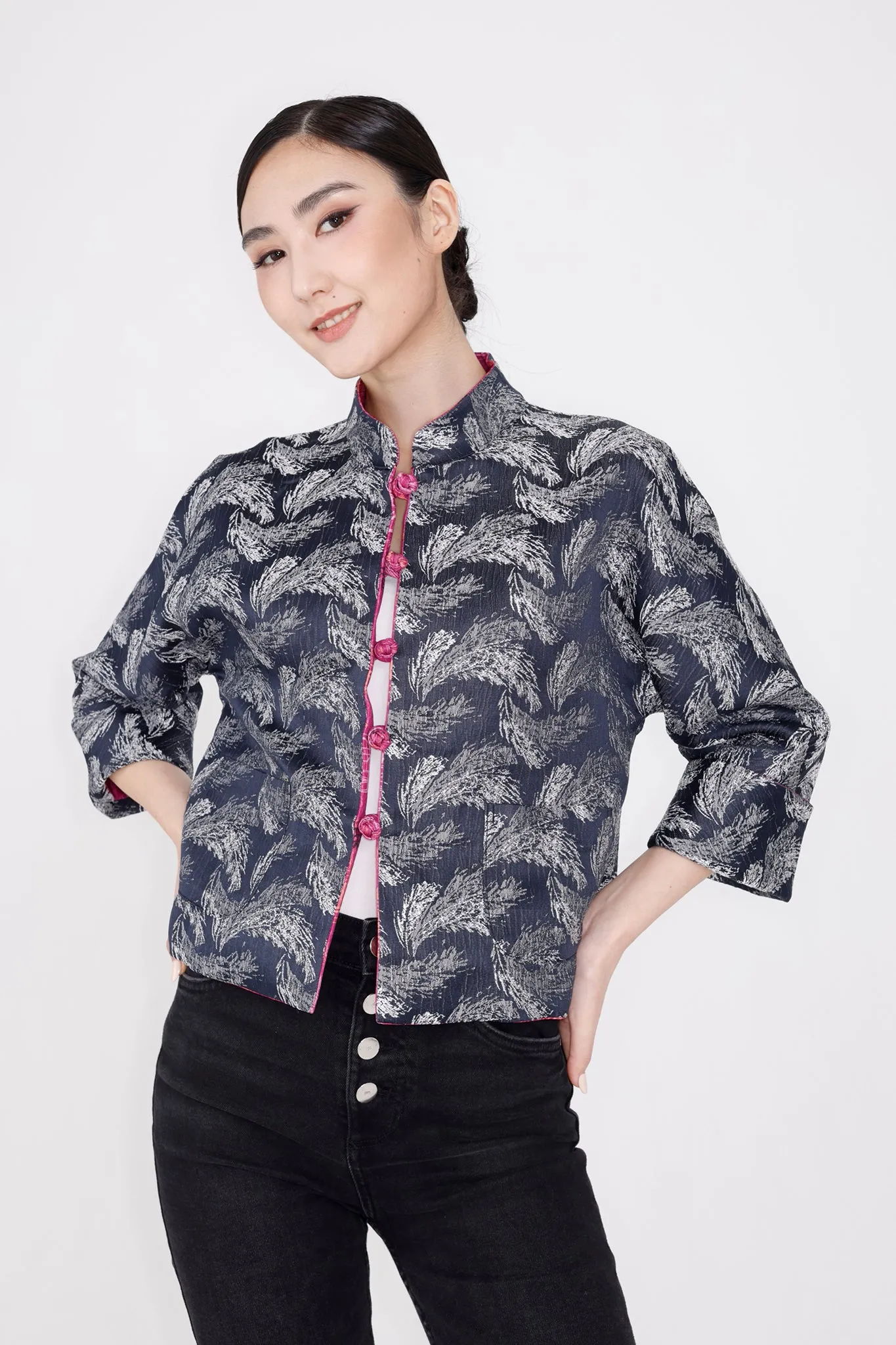 PRESLEY HK Print Reversible Oriental Jacket (Fuchsia/ Navy)