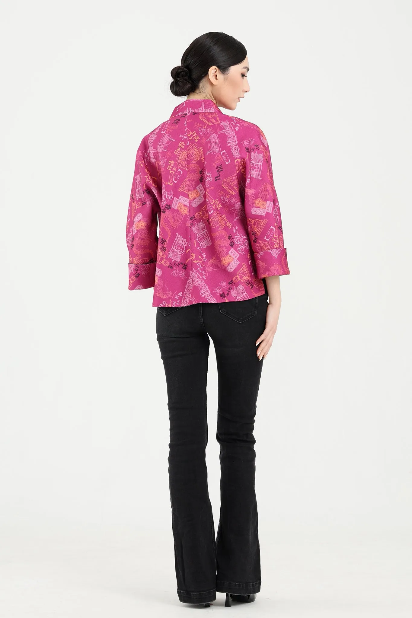 PRESLEY HK Print Reversible Oriental Jacket (Fuchsia/ Navy)