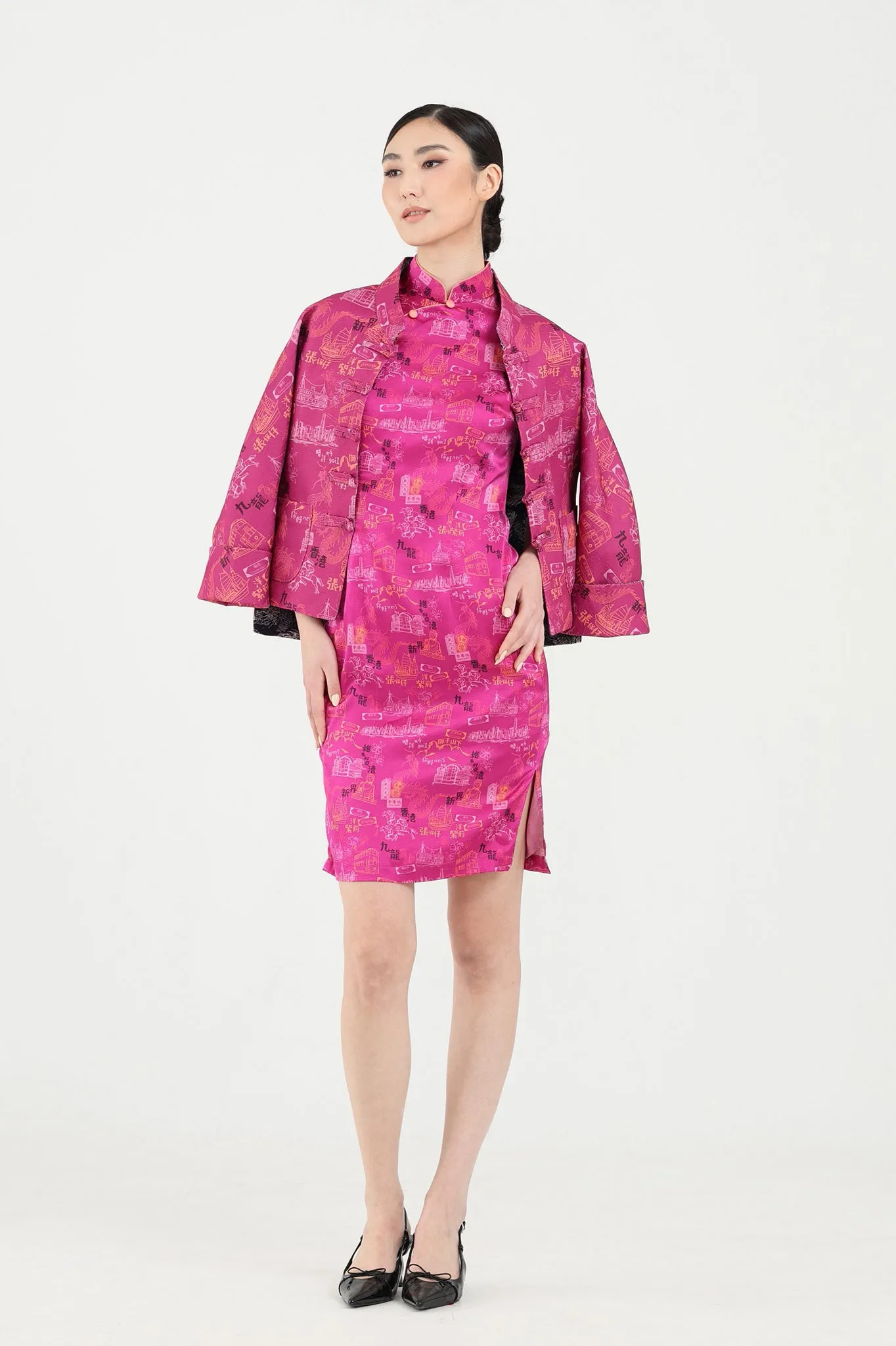 PRESLEY HK Print Reversible Oriental Jacket (Fuchsia/ Navy)