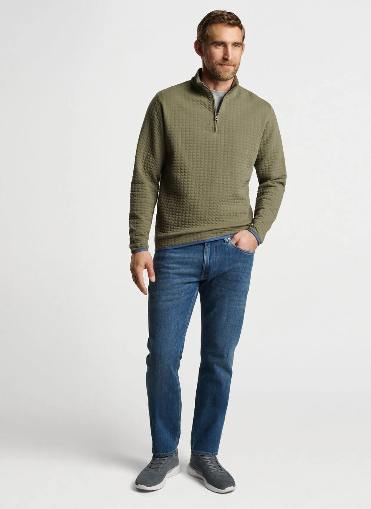 Quad Quilted Quarter-Zip by Peter Millar - Military