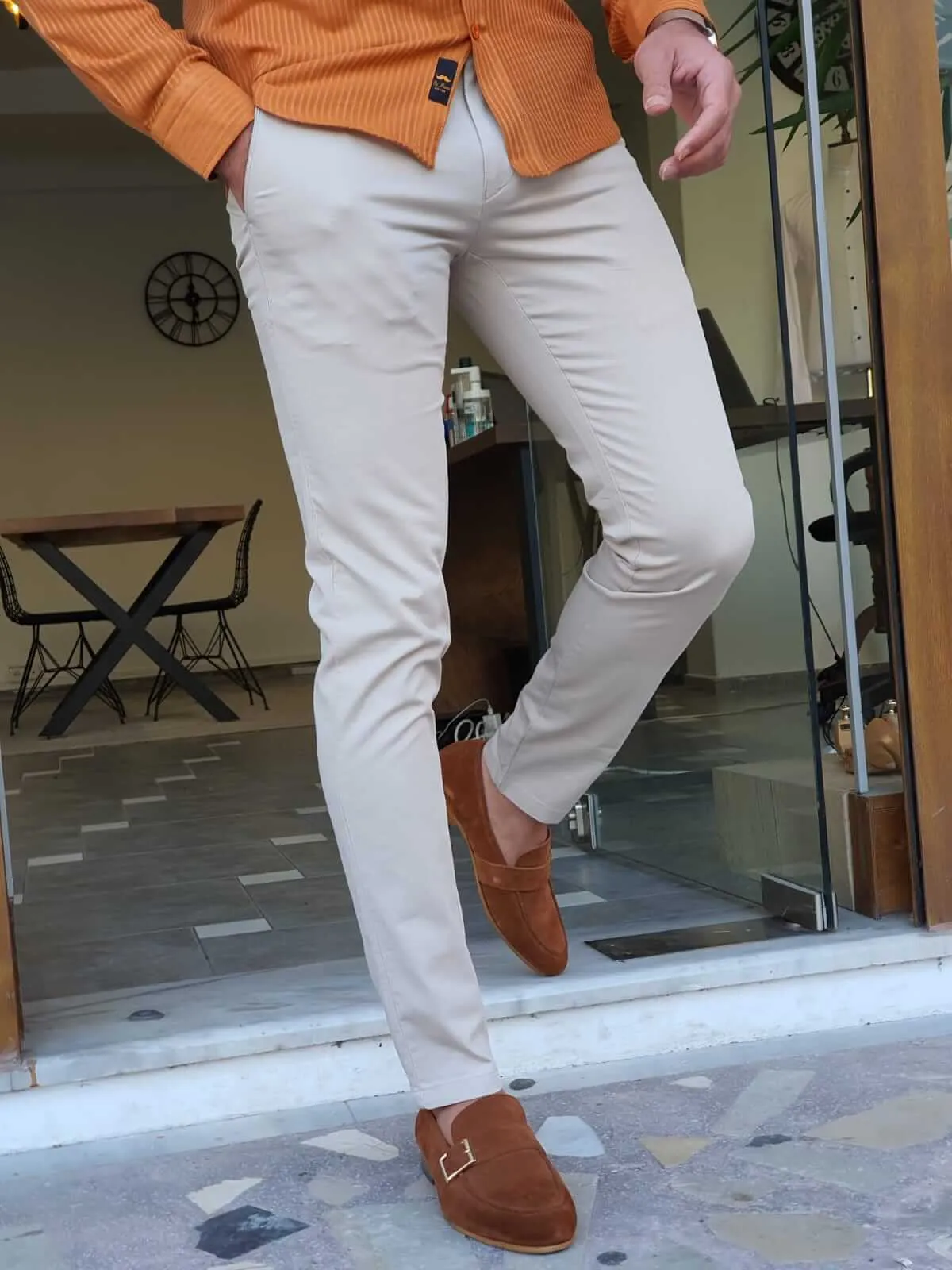 SlimFit Beige Cotton Pants