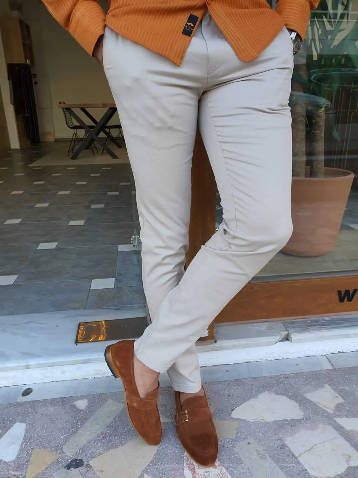 SlimFit Beige Cotton Pants