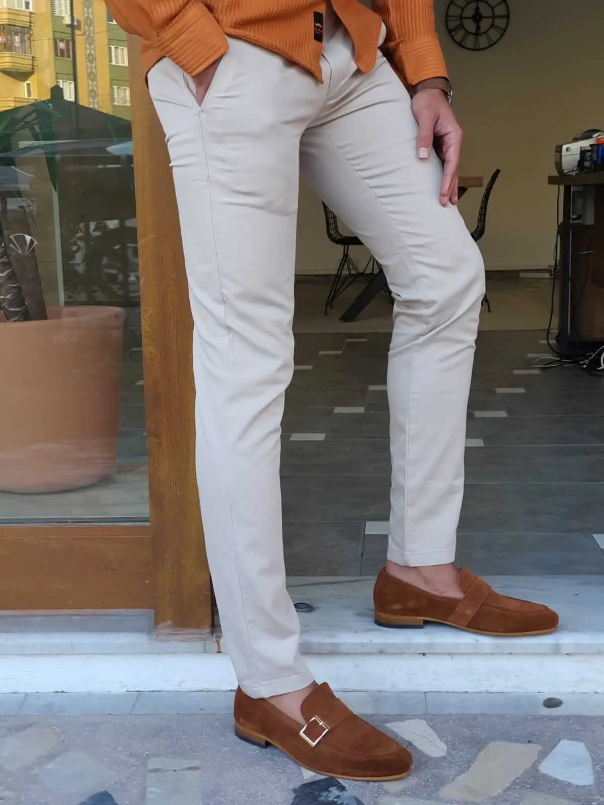 SlimFit Beige Cotton Pants