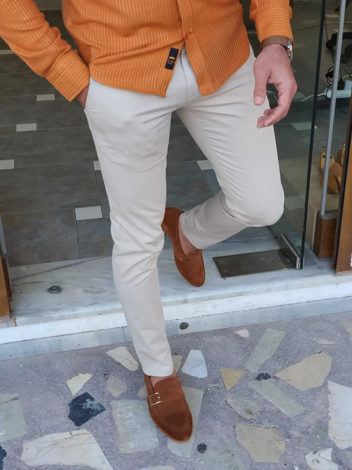 SlimFit Beige Cotton Pants