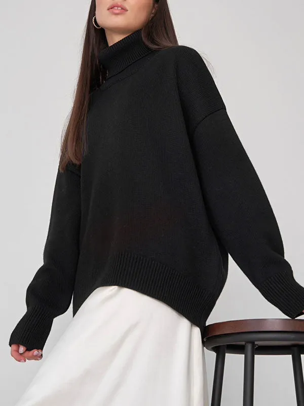 Solid Color Turtleneck Long Sleeve Sweater