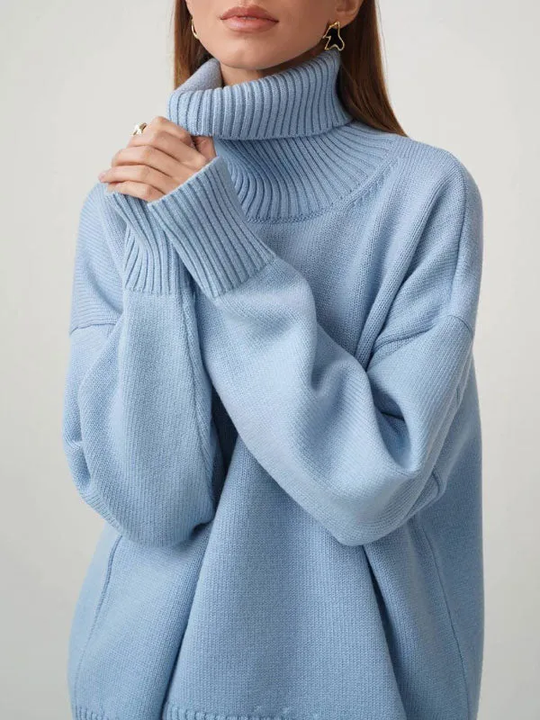 Solid Color Turtleneck Long Sleeve Sweater