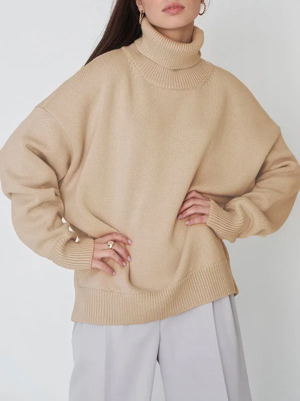 Solid Color Turtleneck Long Sleeve Sweater