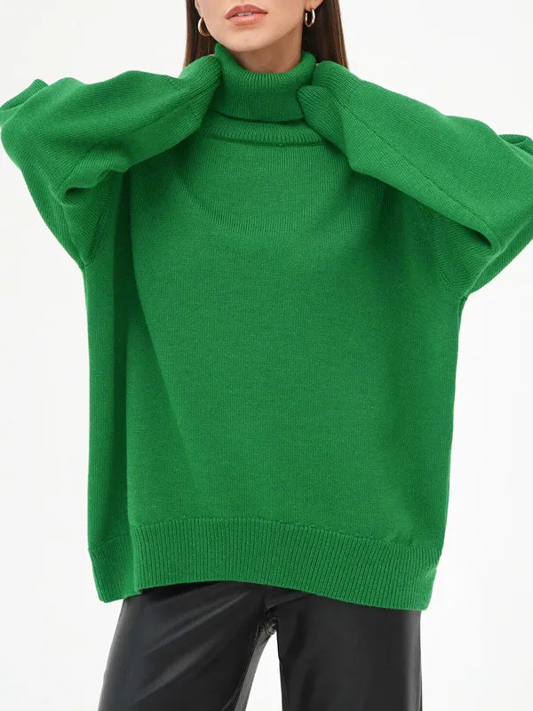 Solid Color Turtleneck Long Sleeve Sweater