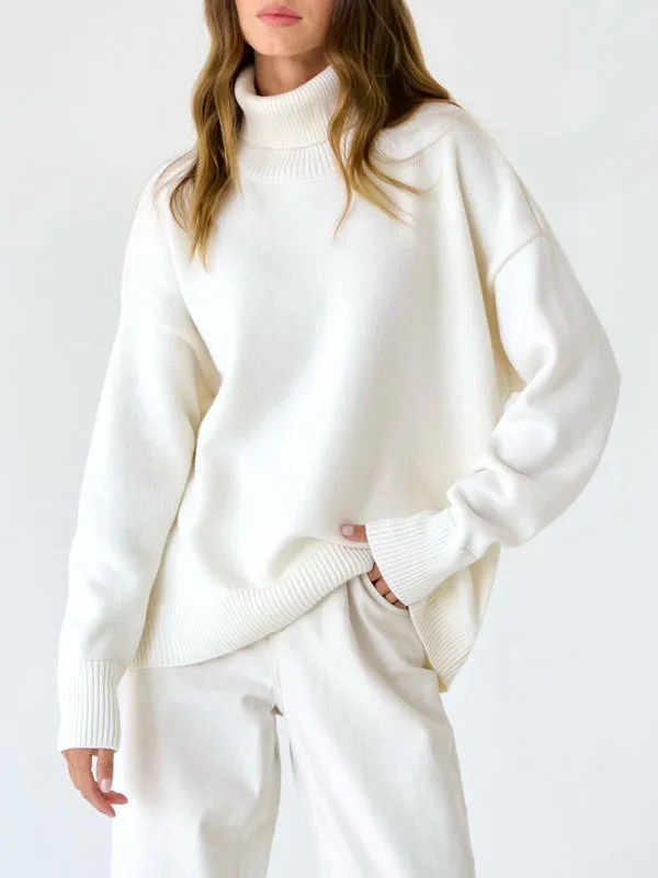 Solid Color Turtleneck Long Sleeve Sweater