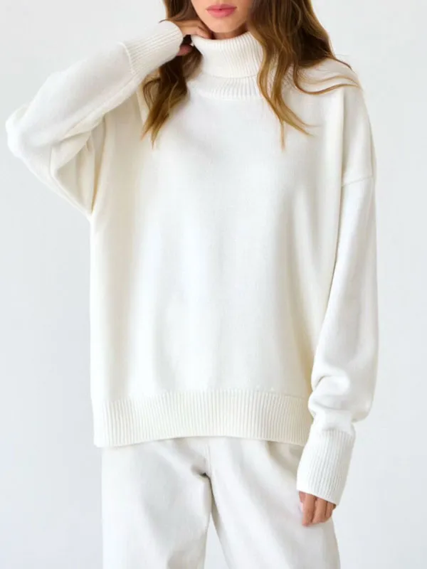 Solid Color Turtleneck Long Sleeve Sweater