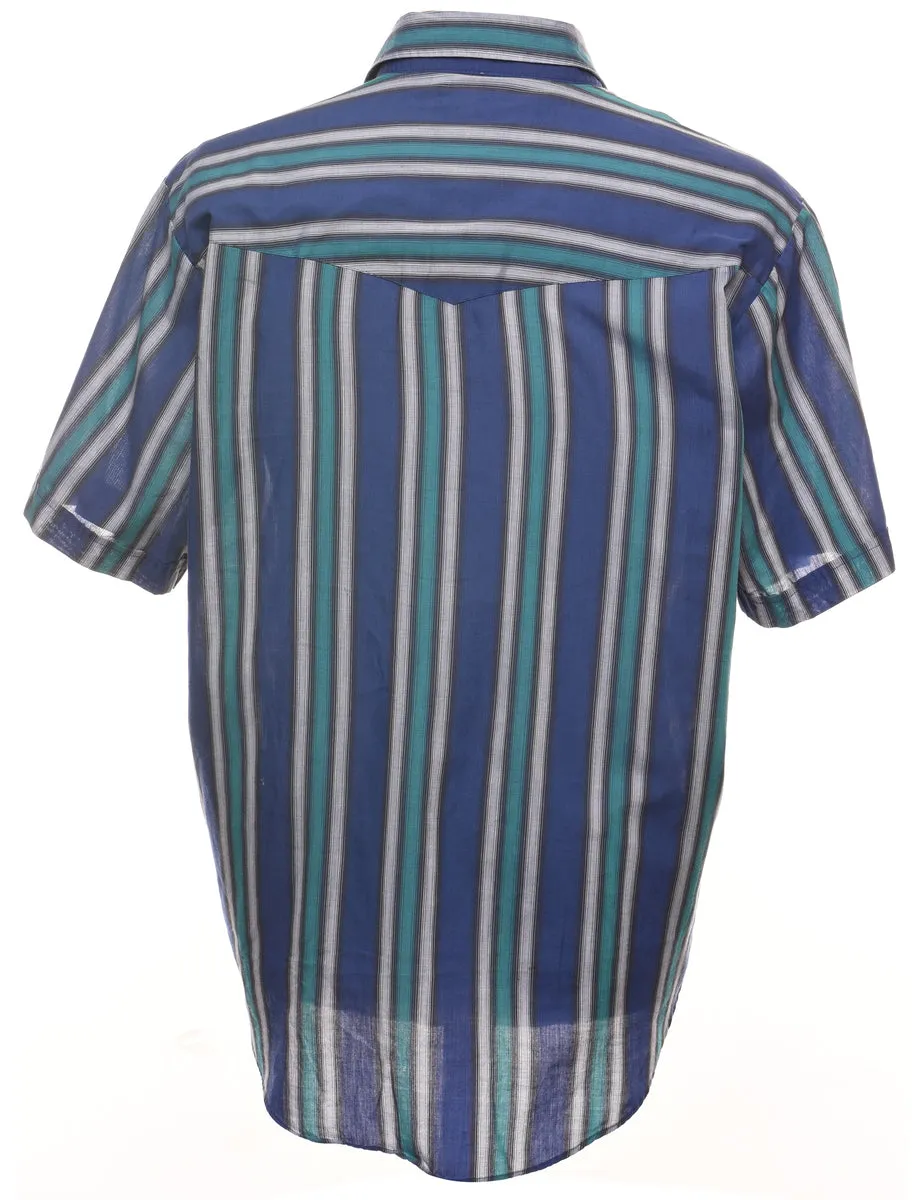 Striped Green & Navy Classic Western Shirt - L