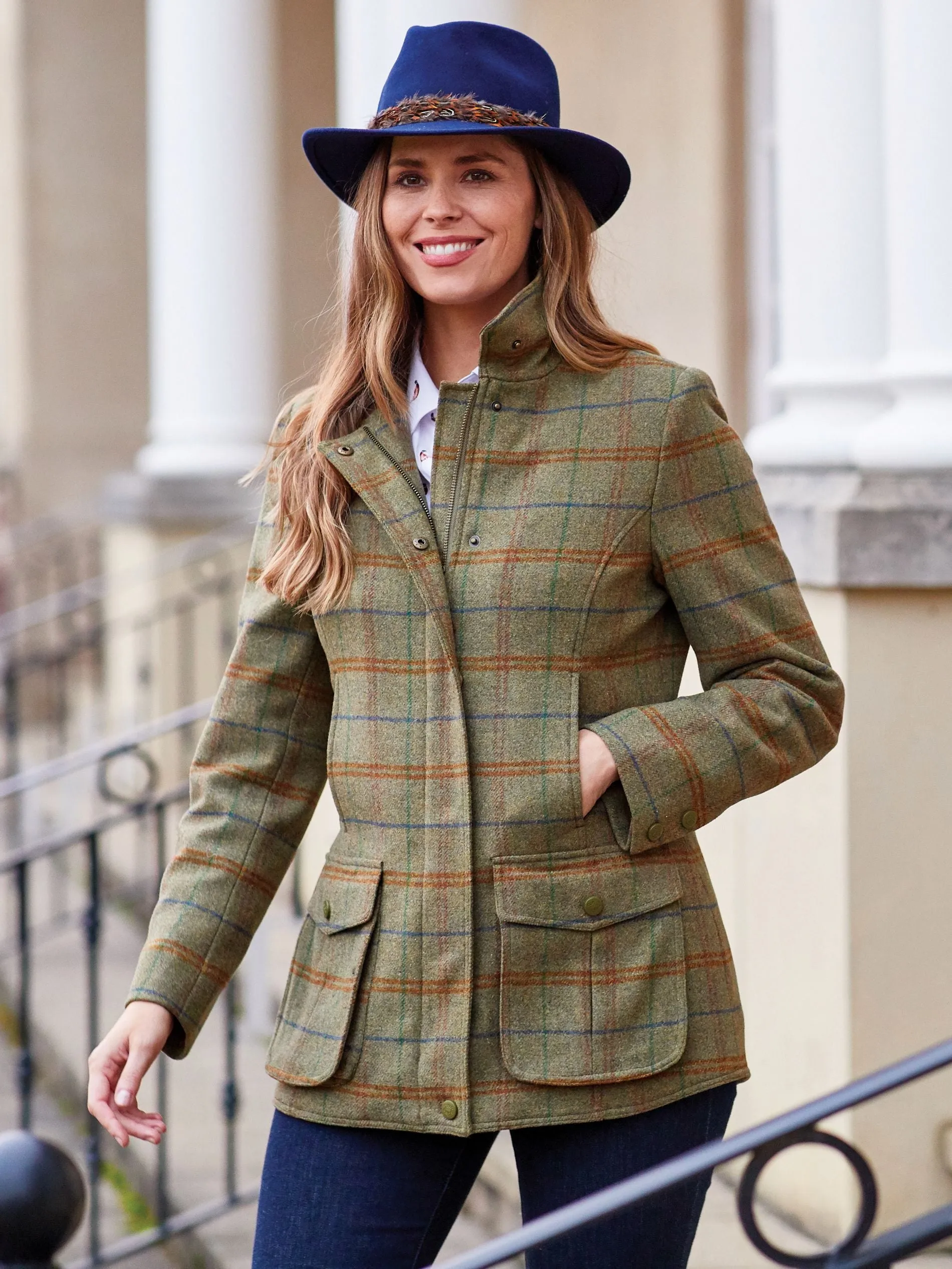 Surrey Ladies Tweed Coat In Clover - Regular Fit