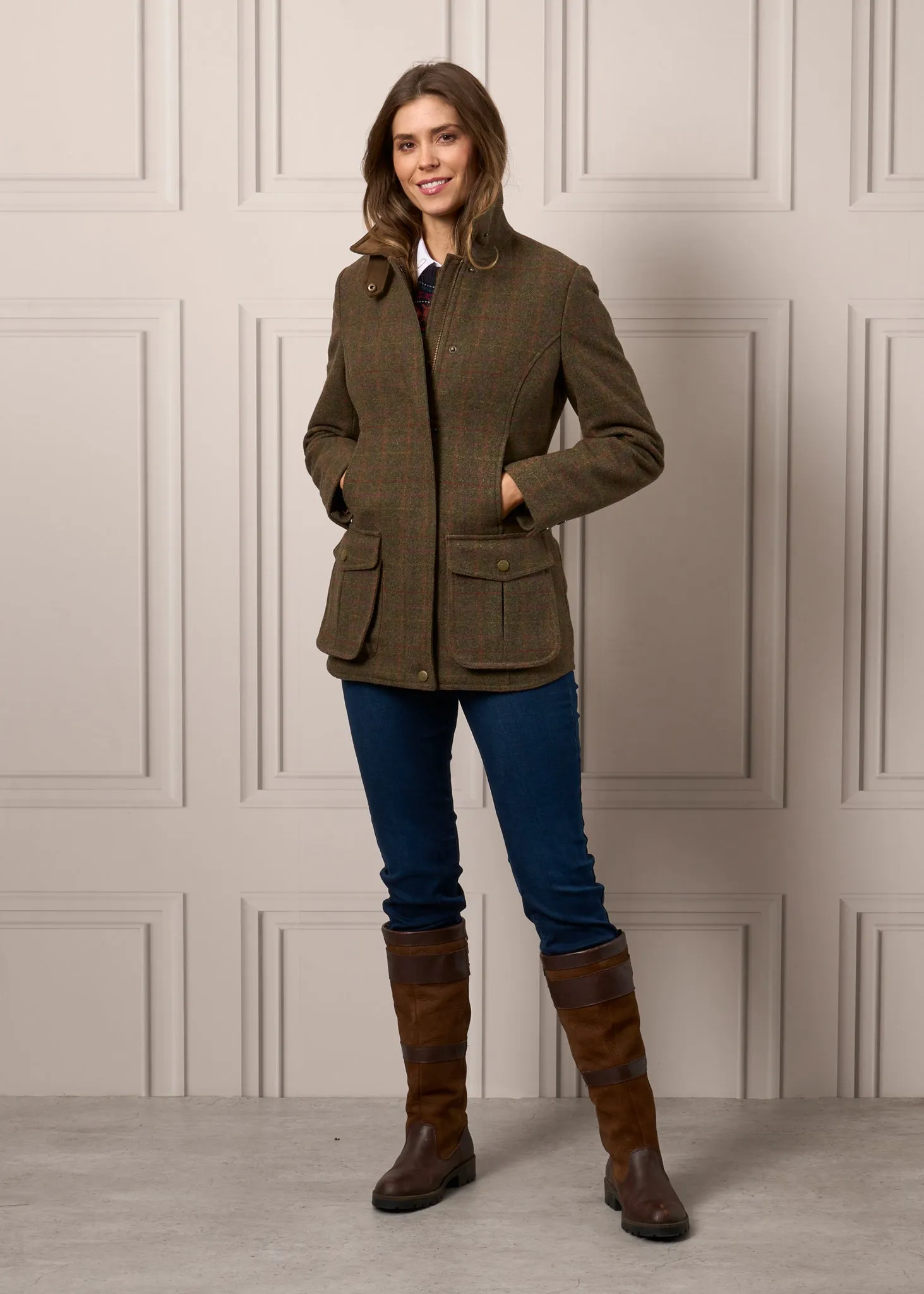 Surrey Ladies Tweed Coat In Hemlock - Regular Fit