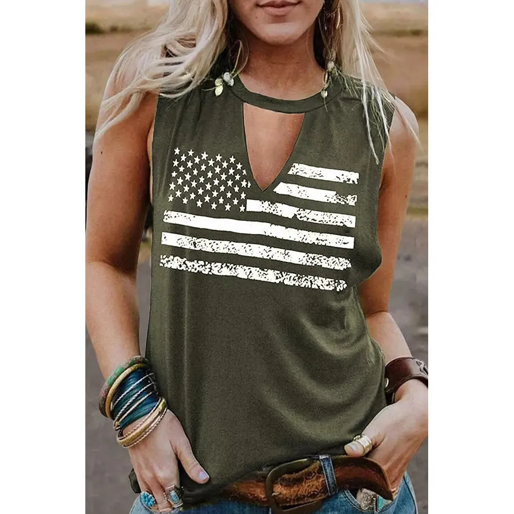 US Flag Loose Outerwear Racerback Tank Top Women