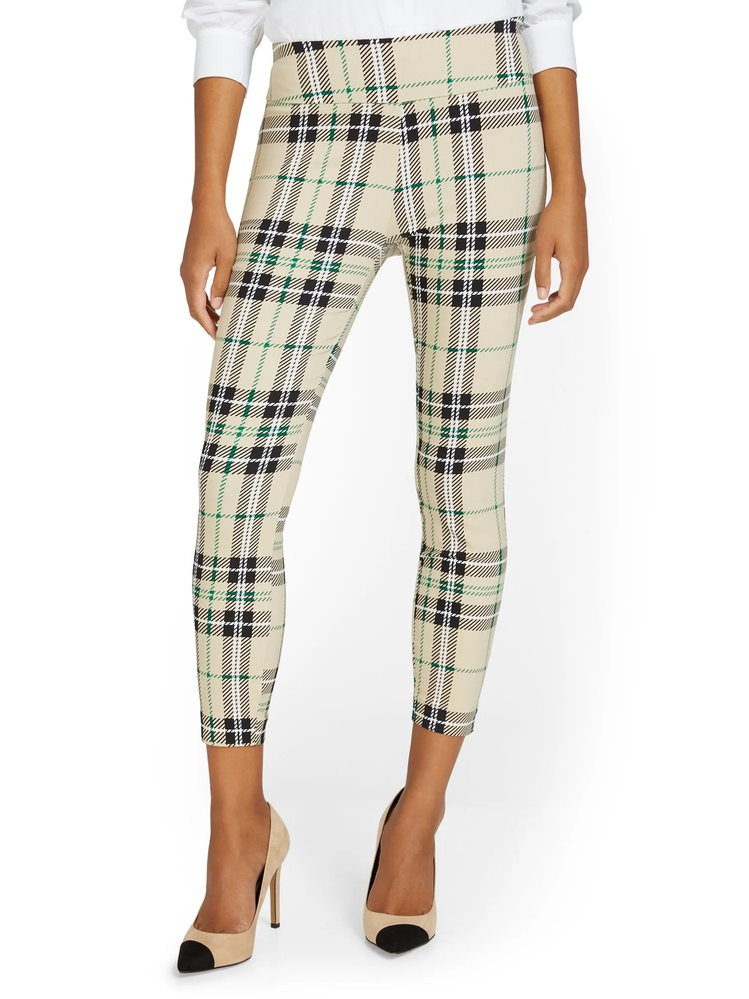 Whitney High-Waisted Pull-On Slim-Leg Ankle Pant - Plaid