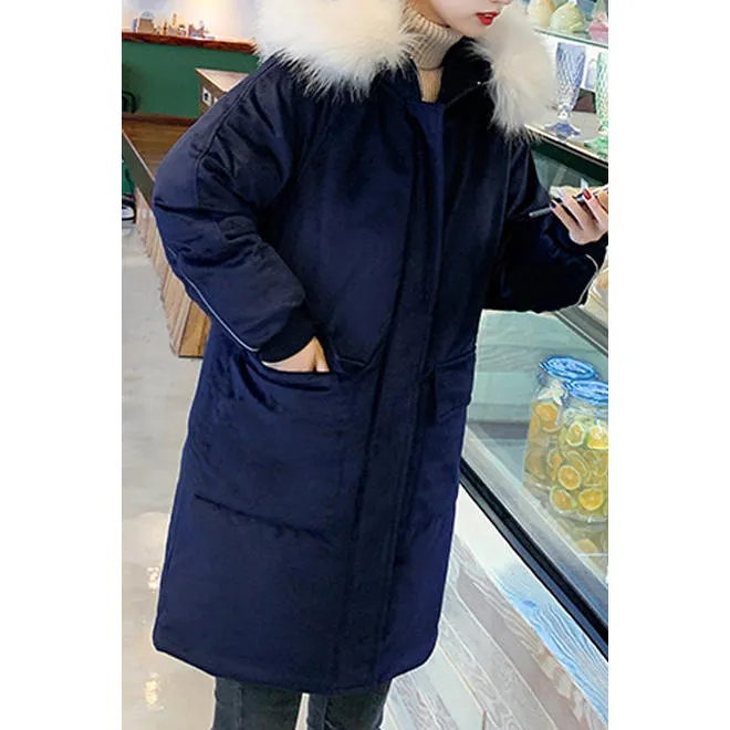 Women Flap Pocket Zip Up Padded Loose Winter Jacket - WJC23839