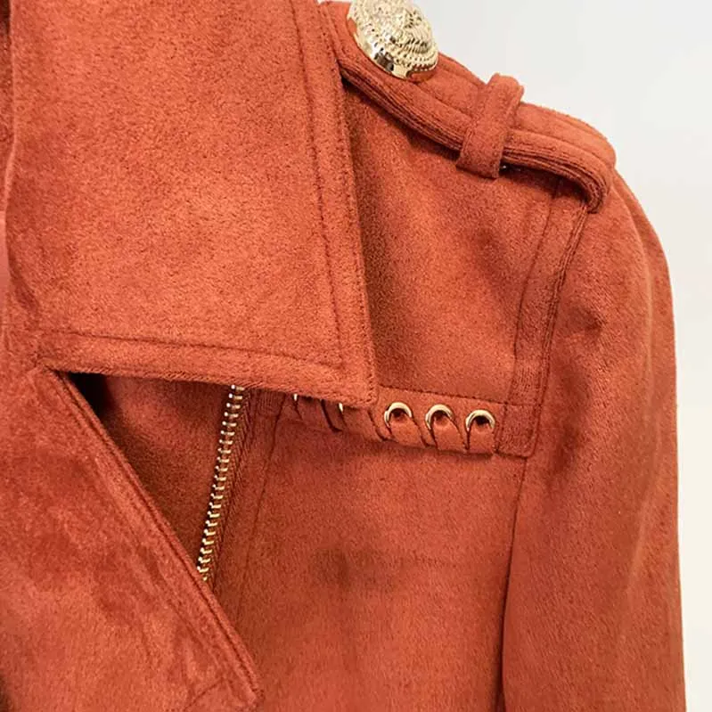 Women Fringed Suede Asymmetric Zip Biker Jacket  X-Zip Fitted Rust Coat