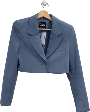 Zara Blue Cropped Blazer UK XS