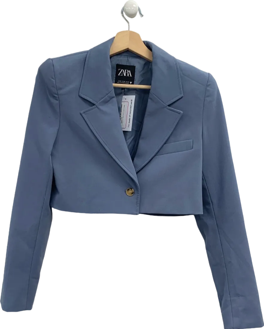 Zara Blue Cropped Blazer UK XS