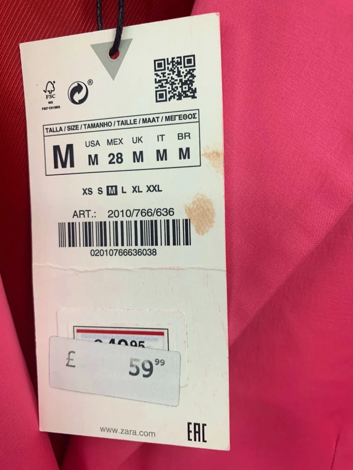 Zara Pink Single-Breasted Blazer UK M